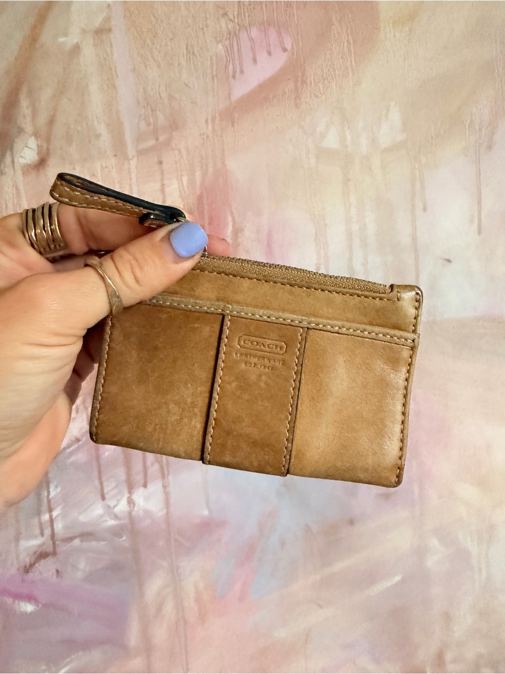 Coach Brown Leather Zip Card Case Wristlet